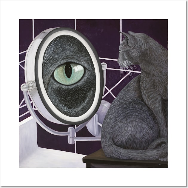 Russian Blue Cat and Magnifying Mirror Wall Art by KarenZukArt